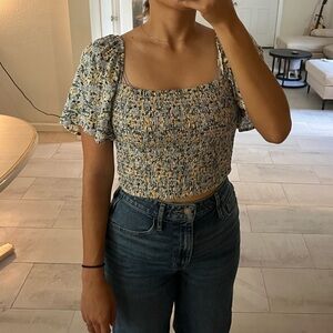 F21 floral smocked crop top NWT